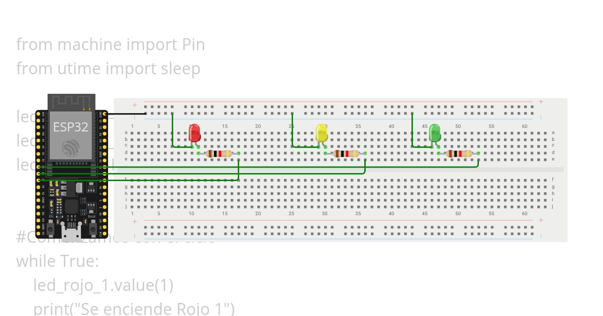 7) SEMAFORO, 3 LEDS simulation
