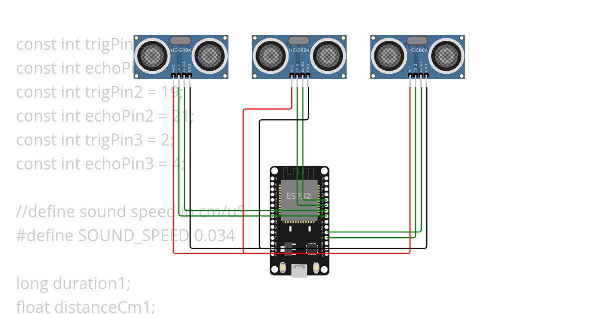 Multiple ultrasonic sensor + esp32 Copy simulation