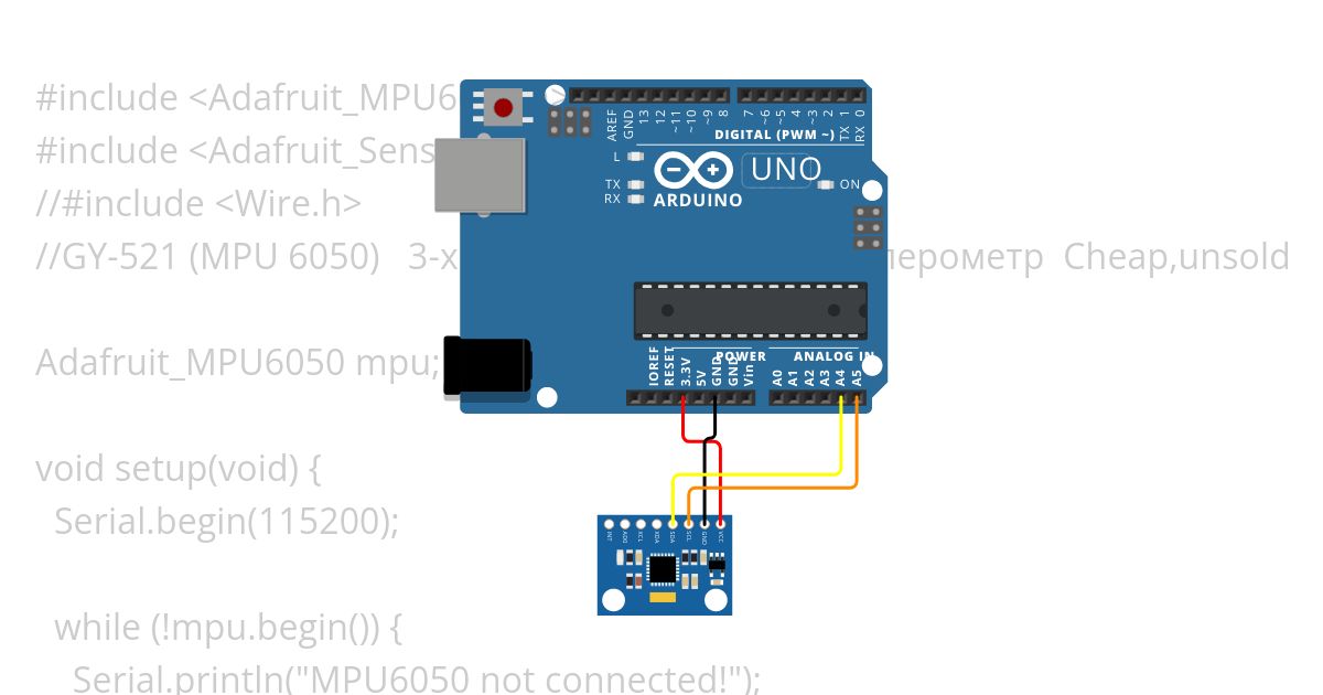 ref GY-521 (MPU 6050)   3-х осевой гироскоп и акселерометр  Copy simulation