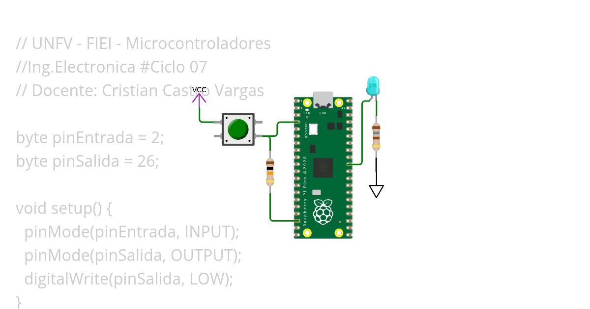 LED + PULSADOR RASPBERRY PI PICO simulation