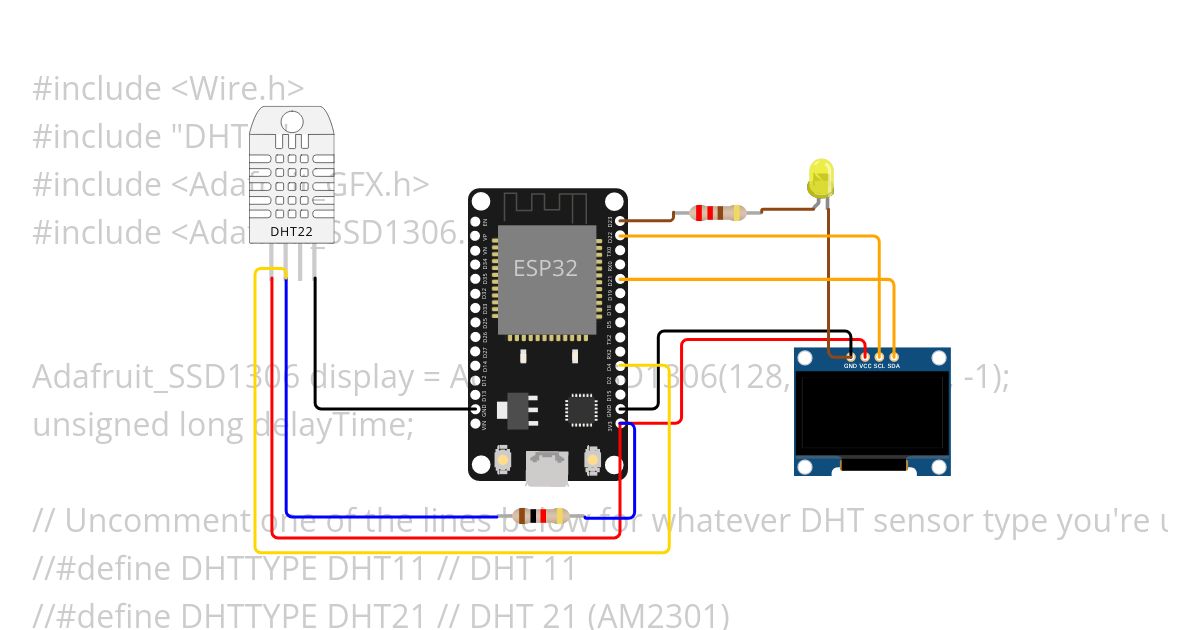 esp dht22+led REsistor simulation