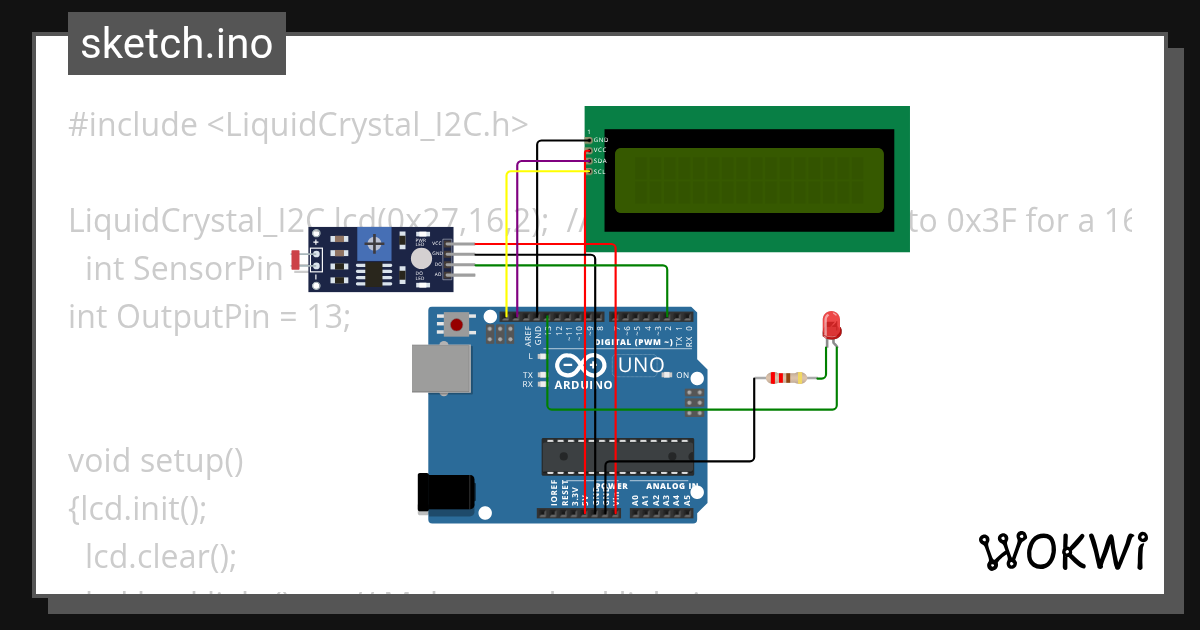 LDR WITH LCD AND LED - Wokwi ESP32, STM32, Arduino Simulator