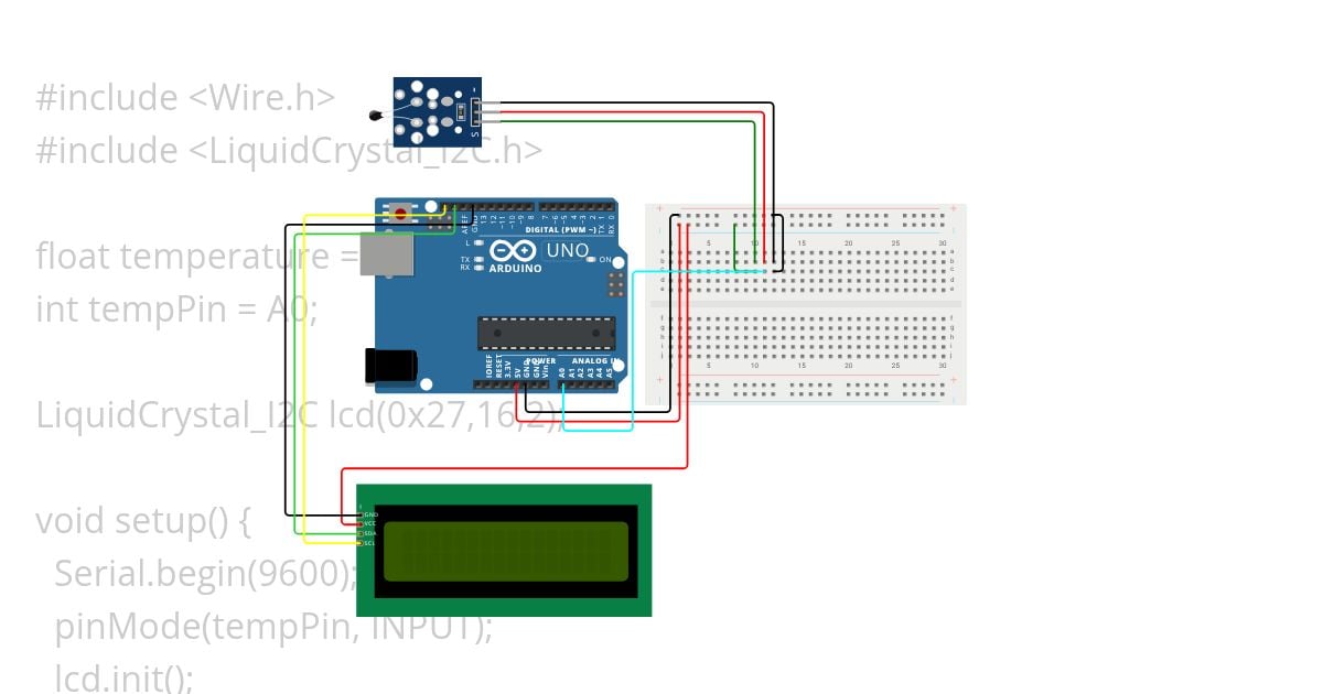 Praktikum Sensor Suhu (LM35) dengan Modul LCD 16x2 simulation