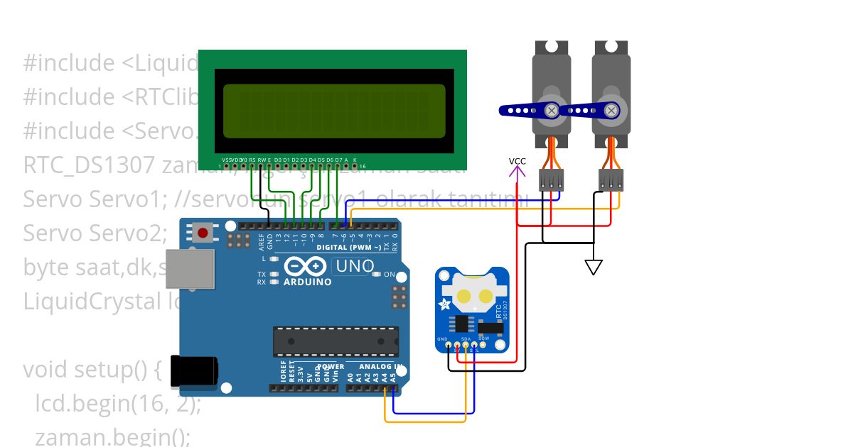 16x2 LCD deki zamana göre servo motorun hareketiCopy simulation