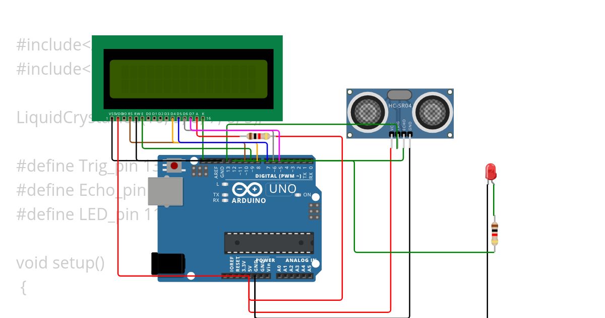 ultrasonic sensor and led simulation