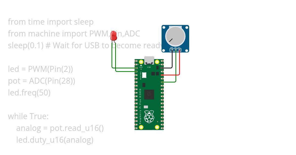 Increase the intensity of LED using Potentiometer simulation