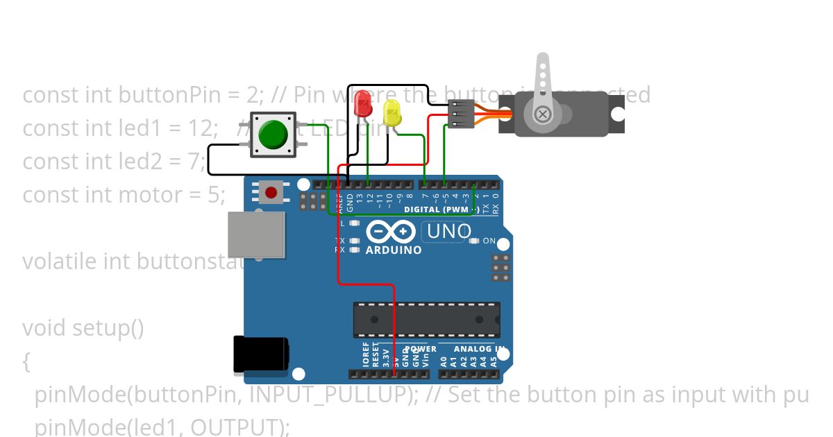 Interrupts with Arduino (Interrupt LED and Motor through a Button) Copy simulation