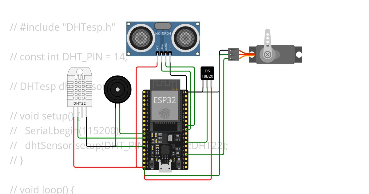 ESP32 DS18B20 Temperature Sensor with DHT22 simulation