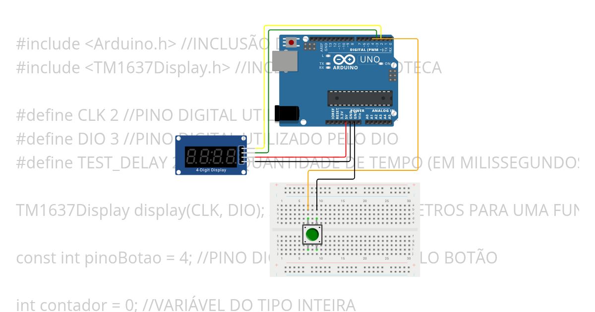 Contador_Display 7 segmentos com 4 dígitos_botão simulation