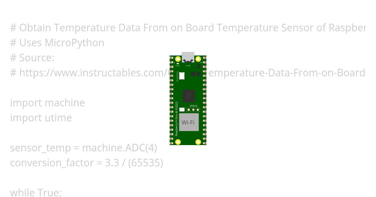 Display onboard temperature sensor values of Raspberry Pi Pico W simulation