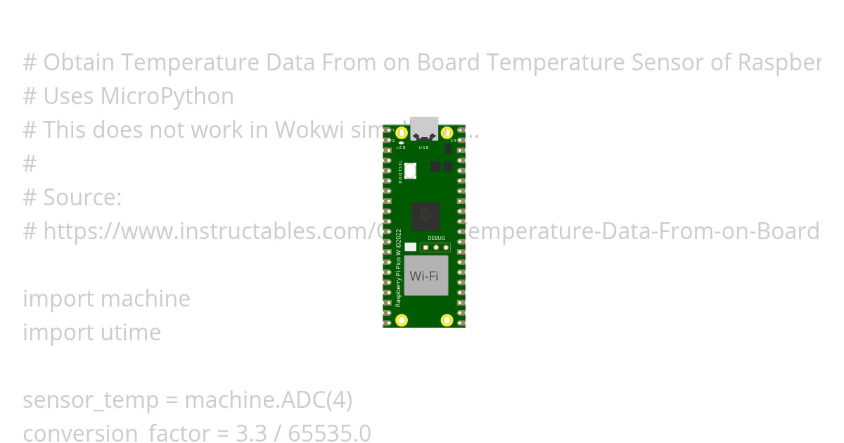 Display onboard temperature sensor values of Raspberry Pi Pico W simulation