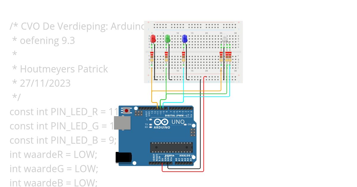Oef. 9.4 Lichtsturing v2 RGB-Led simulation