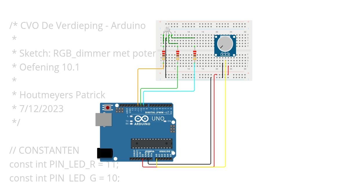 Oef. 10.1 RGB Dimmer met potentiometer simulation
