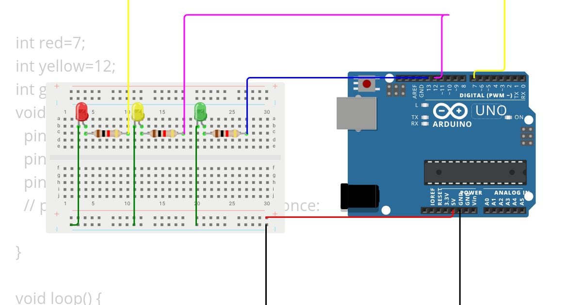 Traffic LIGHT  USING THREE LEDS simulation