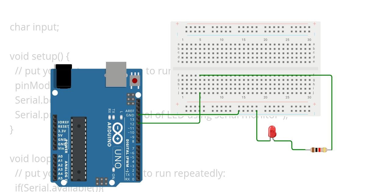Arduino control of LED using serial monitor Copy simulation