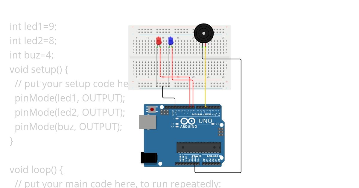 led blink and buzzer simulation
