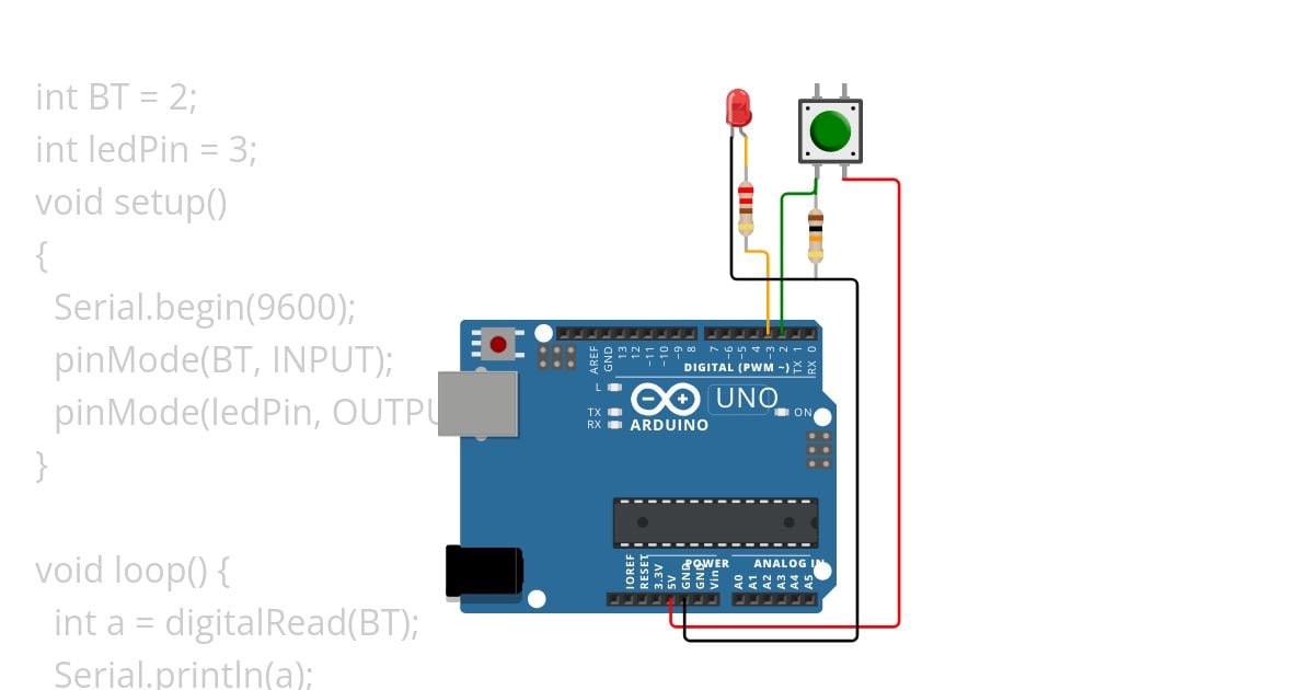 Push Button and LED with Arduino simulation