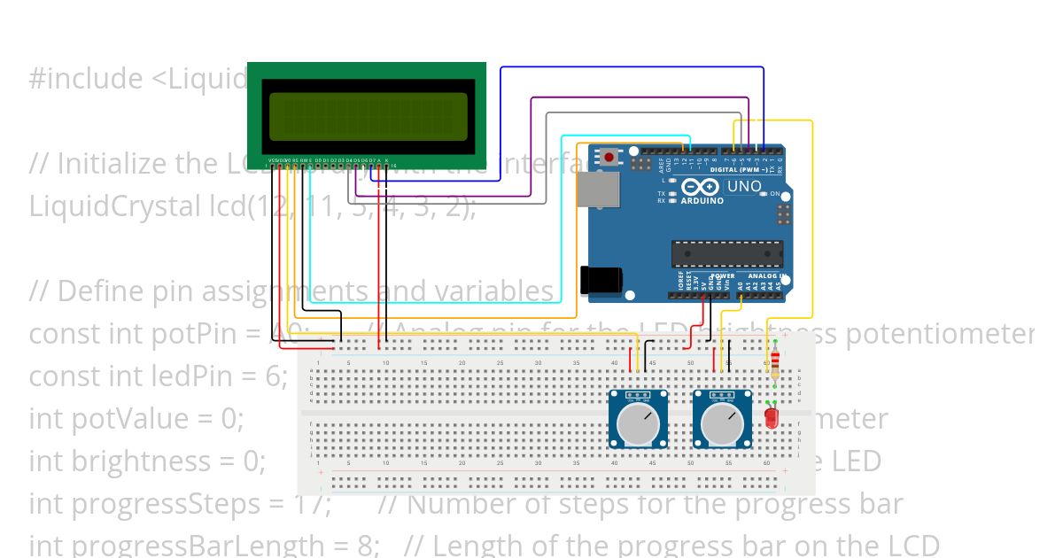 LED Brightness on a 16x2 LCD simulation