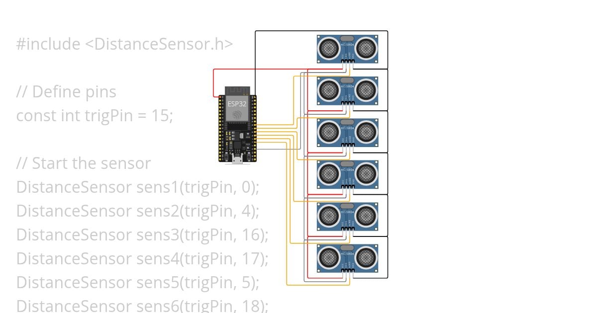 ESP32 with many Ultrassonic sensors  simulation