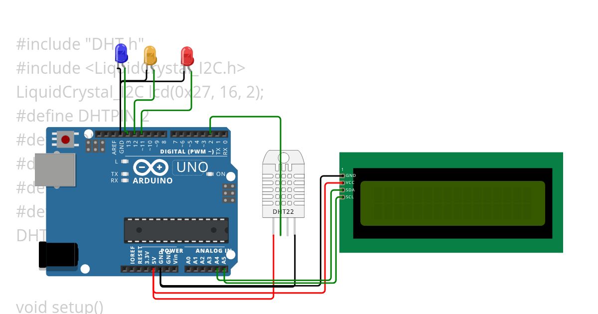 DHT22 + LED  + LCD Copy simulation