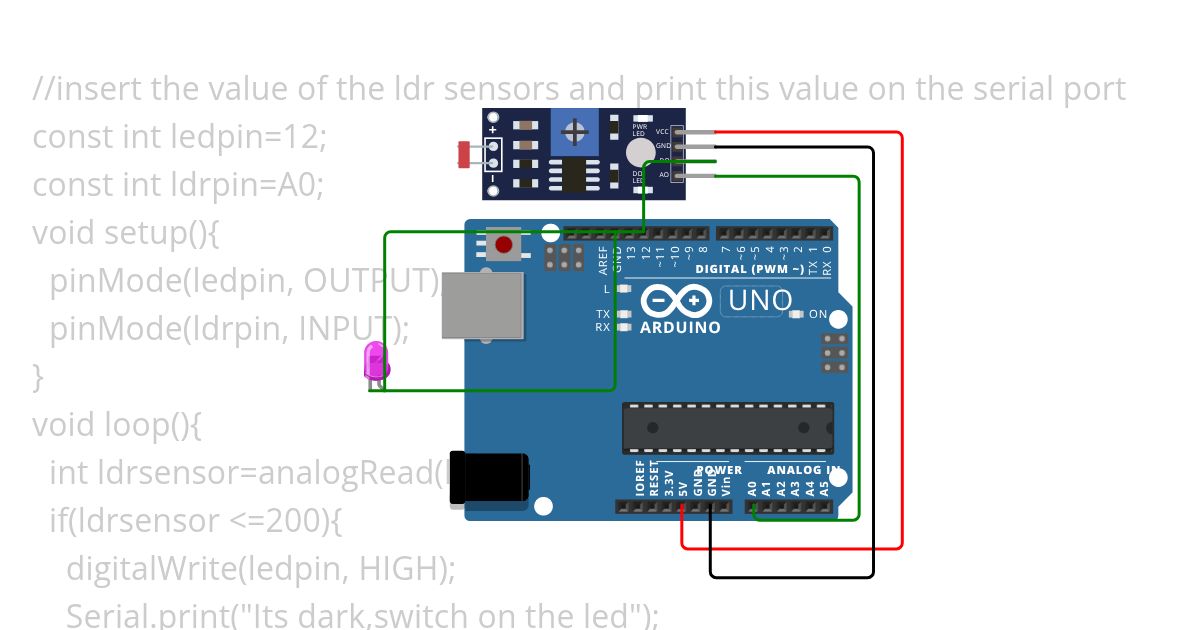 ldr sensor program simulation