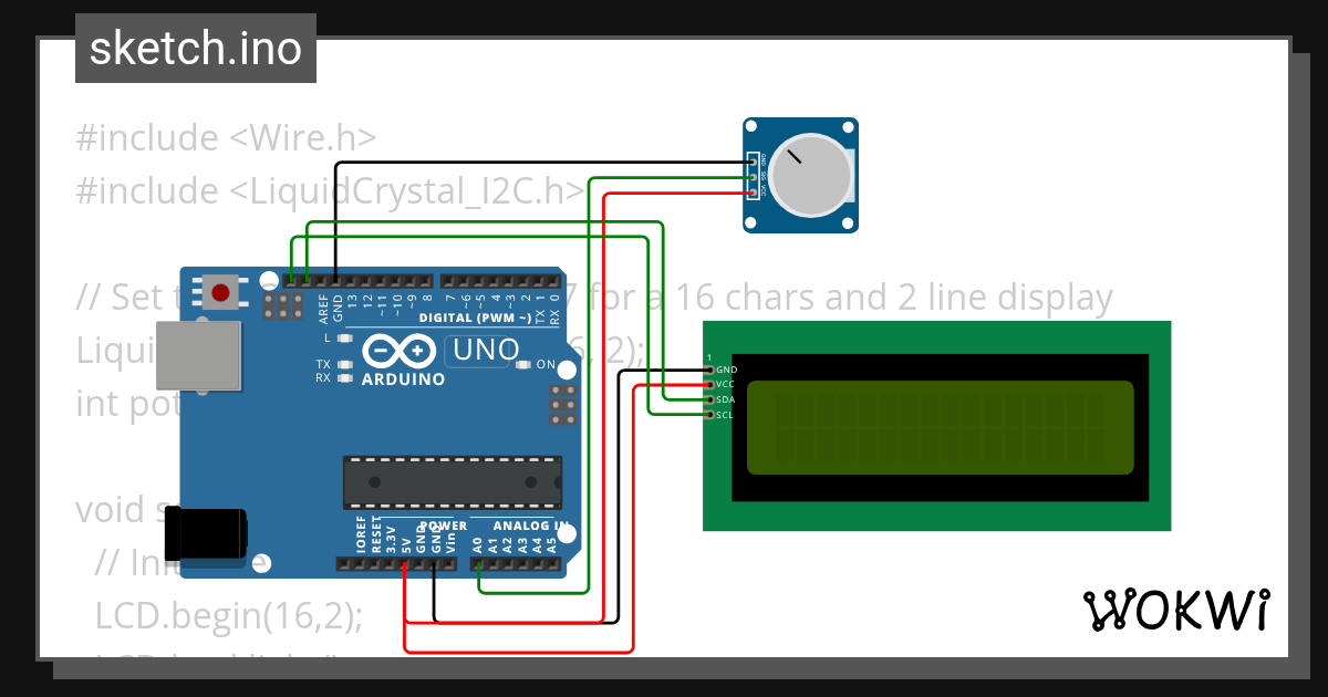I2C LCD with potentiometer - Wokwi ESP32, STM32, Arduino Simulator