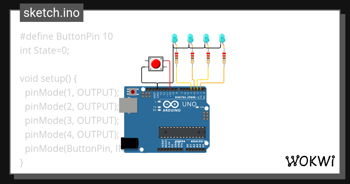4LED UNO loncode - Wokwi ESP32, STM32, Arduino Simulator