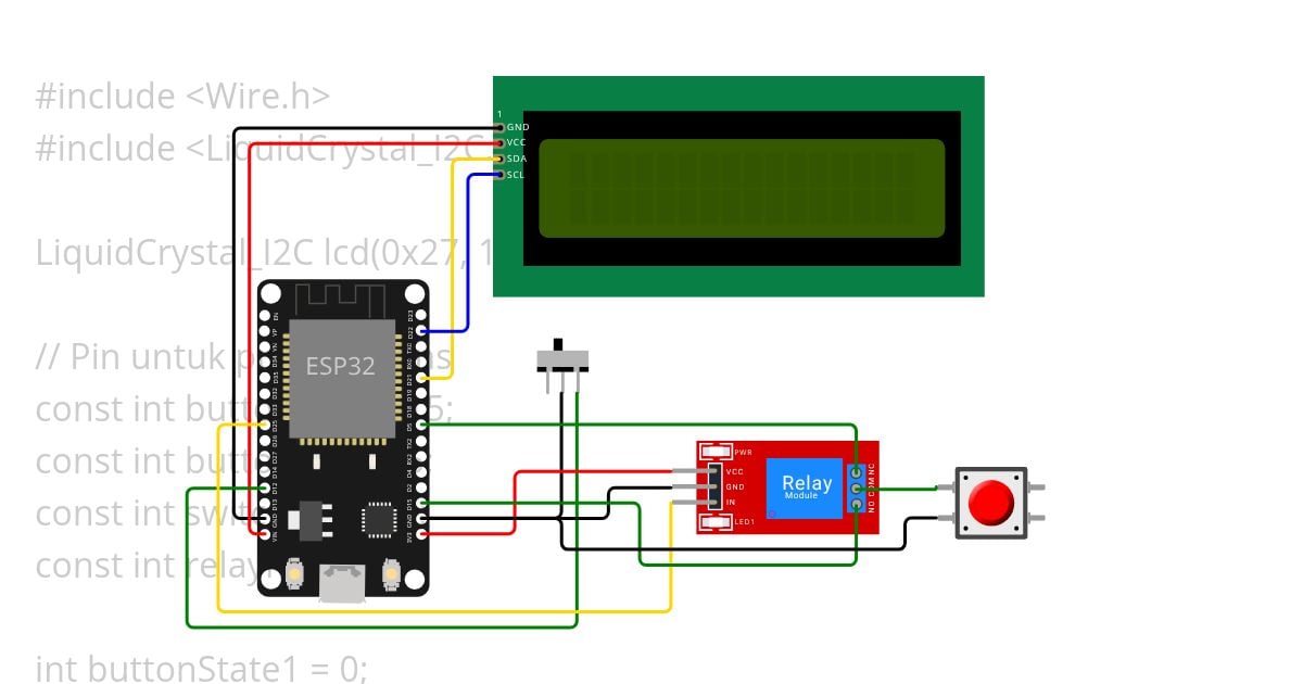 Kontrol LCD push button dan relay simulation