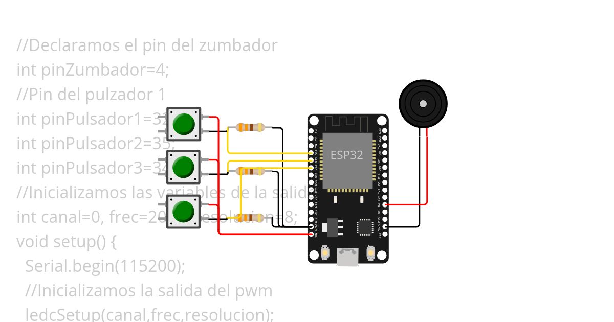 21.- ESP32 programar Zumbador pulsadores con Arduino IDE.ino Copy simulation