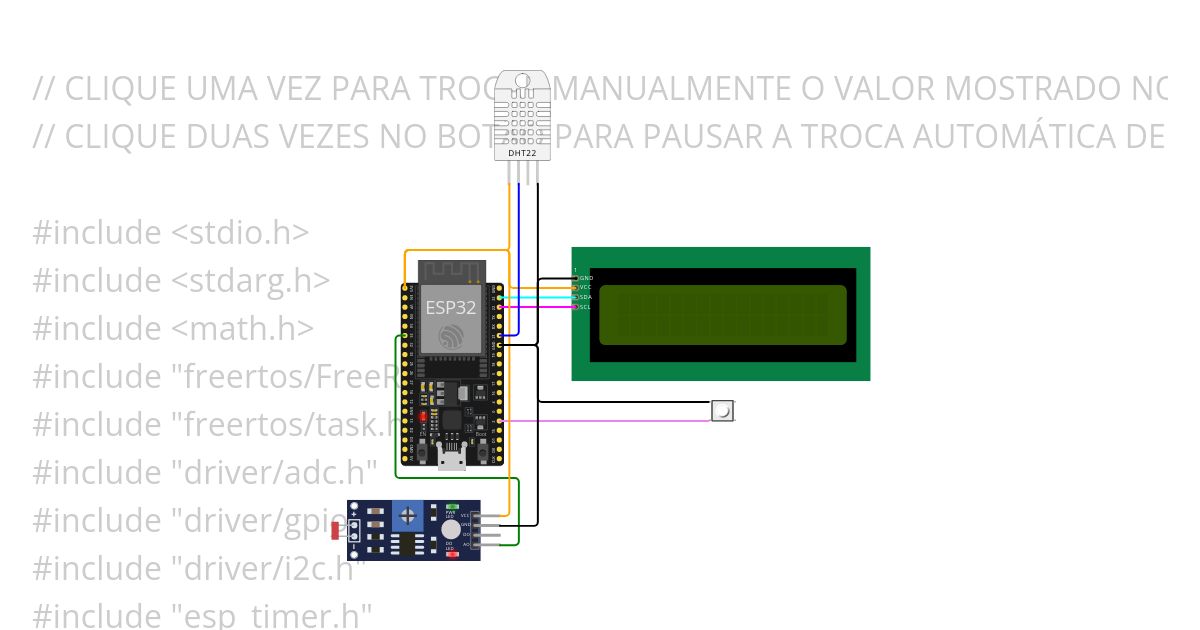 TEMPERATURA + UMIDADE + ILUMINAÇÃO NO DISPLAY LCD I²C COM ESP-IDF E TASKS simulation