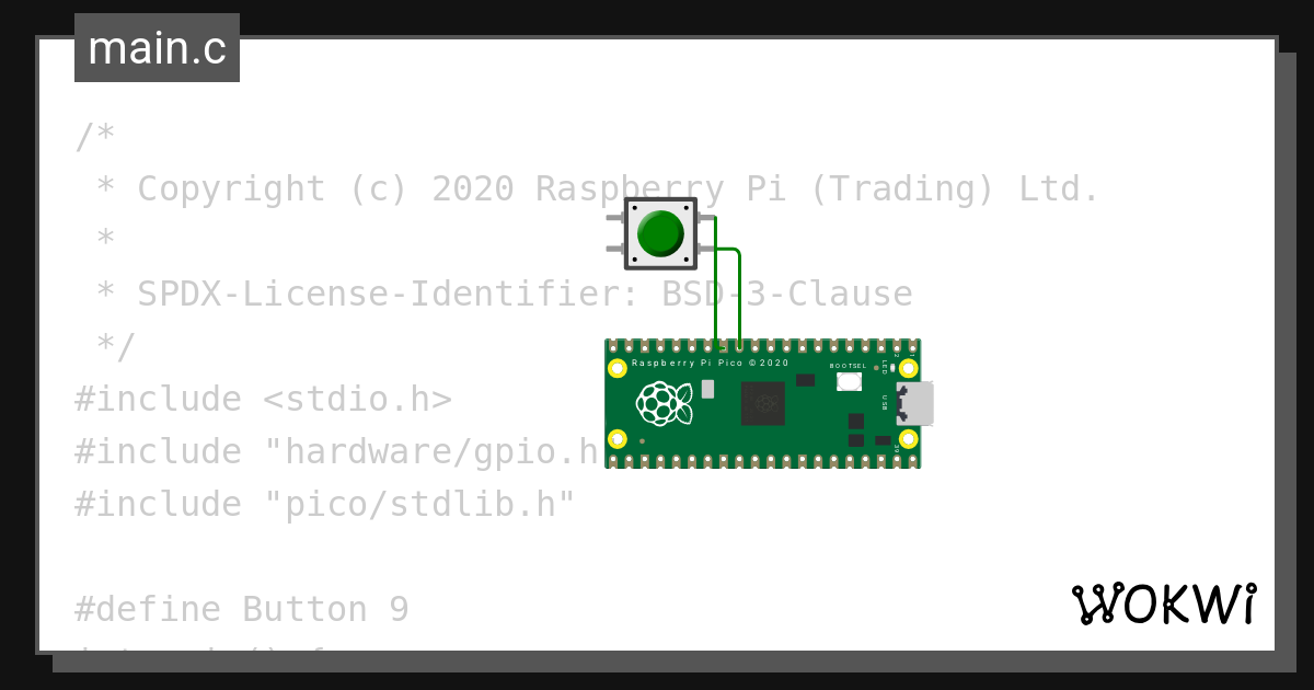 Pi Pico SDK Blink button - Wokwi ESP32, STM32, Arduino Simulator