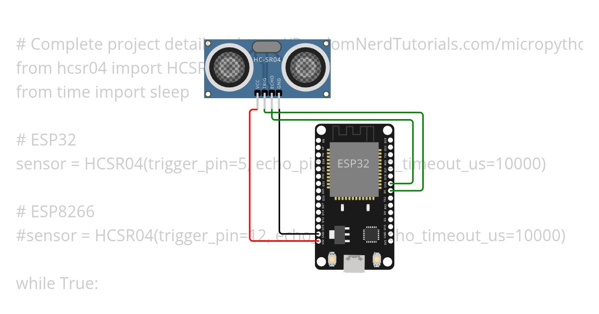 ESP32+HC-SR04 MicroPhyton Copy simulation