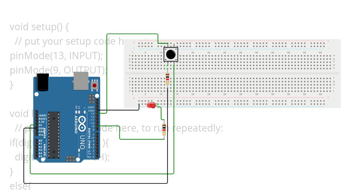 Button click to glow LED bulb simulation