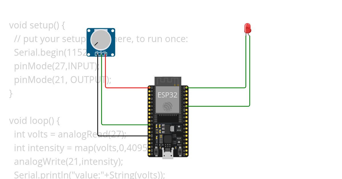 controlling intensity of light using potentiometer simulation