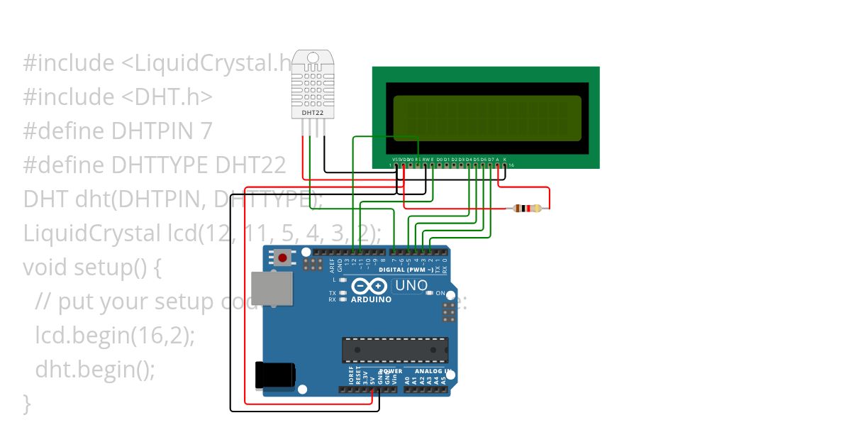 LCD with DHT22 monitoring Temperature simulation