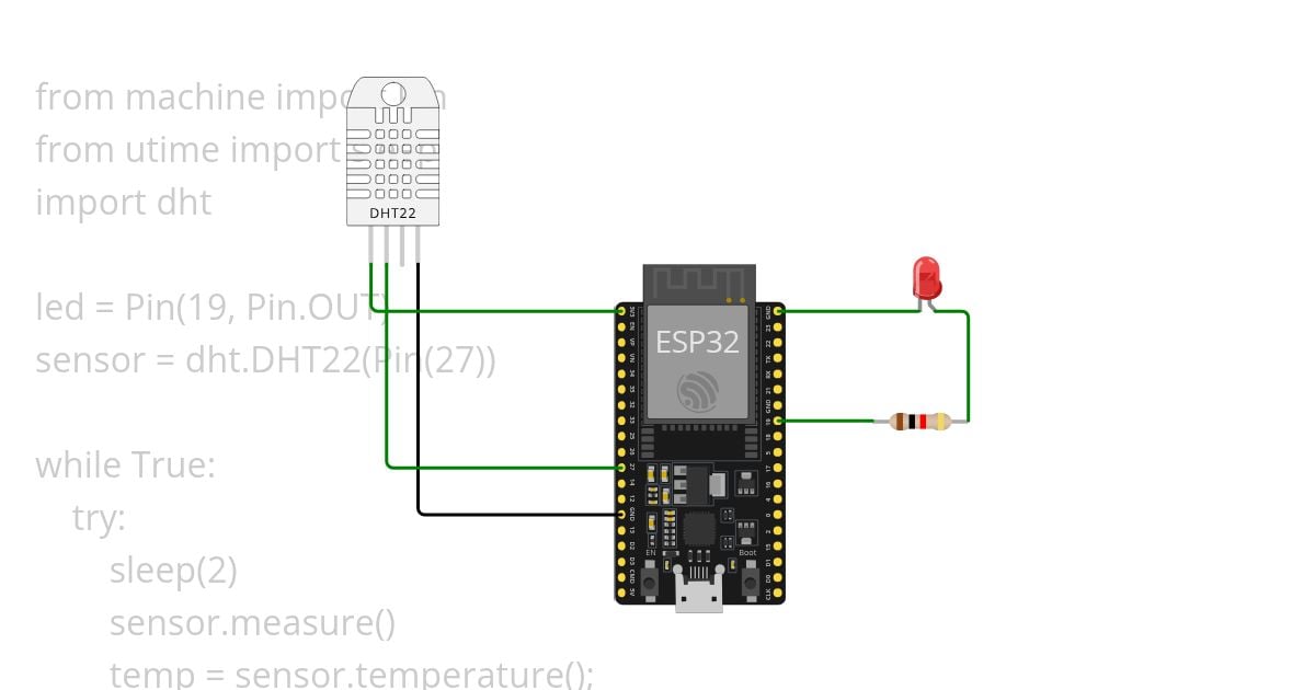 DHT22 Temp Sensor ESP32 MicroPython simulation