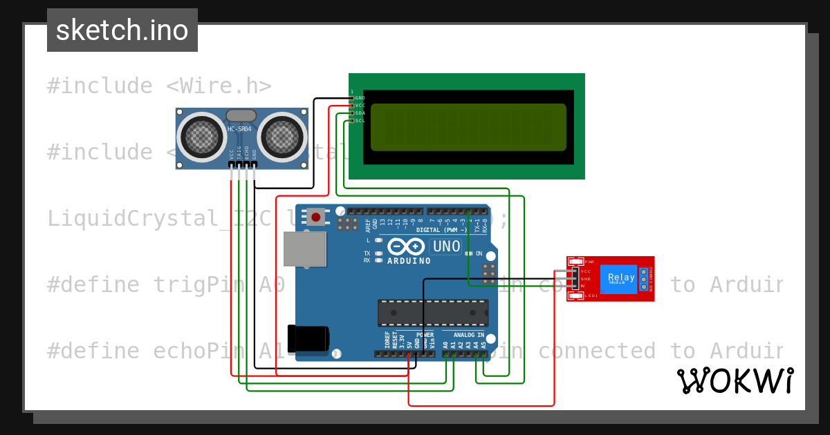 Distance sensor with LCD Display - Wokwi ESP32, STM32, Arduino Simulator