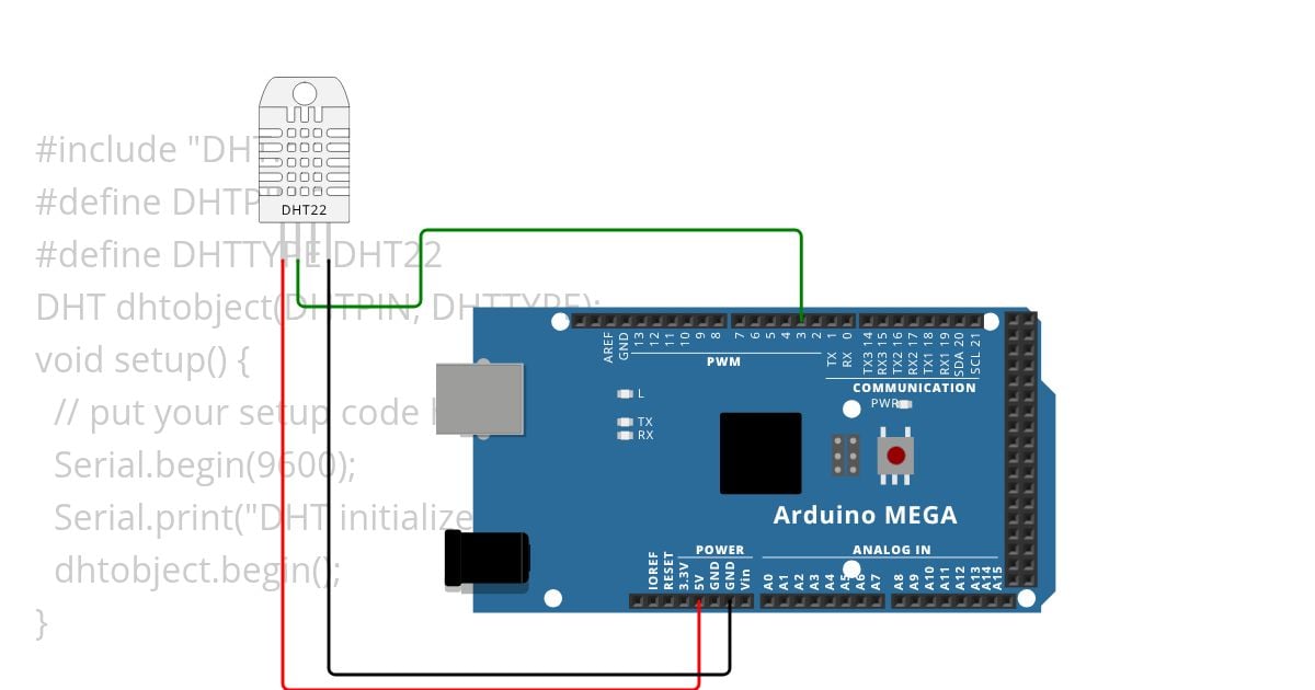 DHT 11 sensor INTERFACING USING ARDUINO MEGA simulation