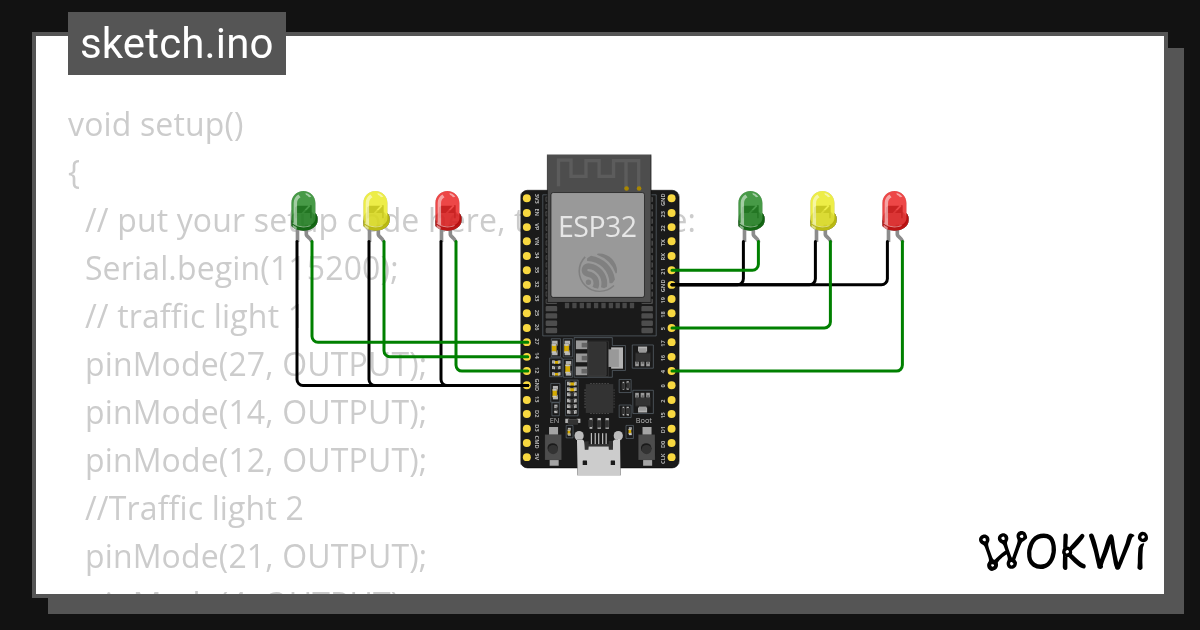Traffic Light Simulation 2-Series - Wokwi ESP32, STM32, Arduino Simulator