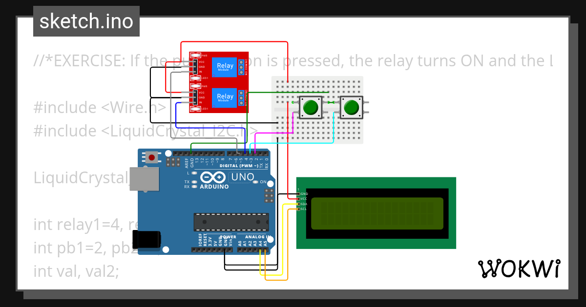 Relay Module with LCD Display - Wokwi ESP32, STM32, Arduino Simulator