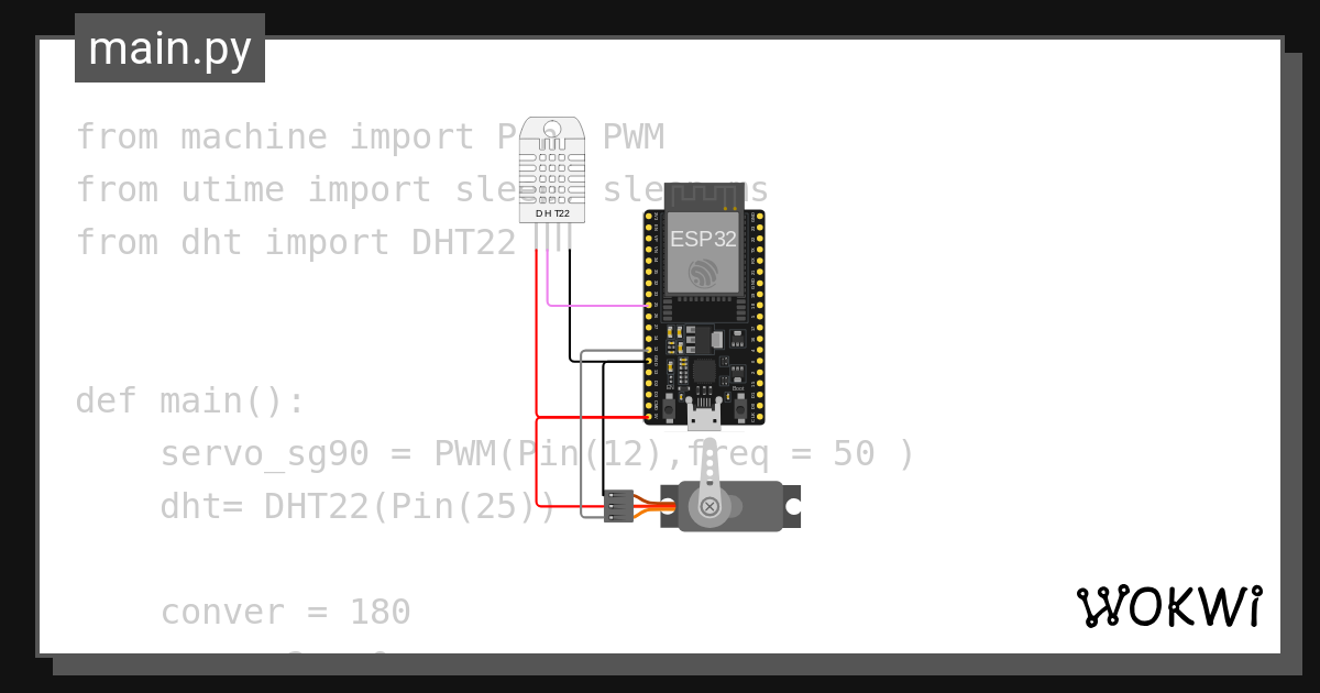 sensor dht con servo 5,31 - Wokwi ESP32, STM32, Arduino Simulator