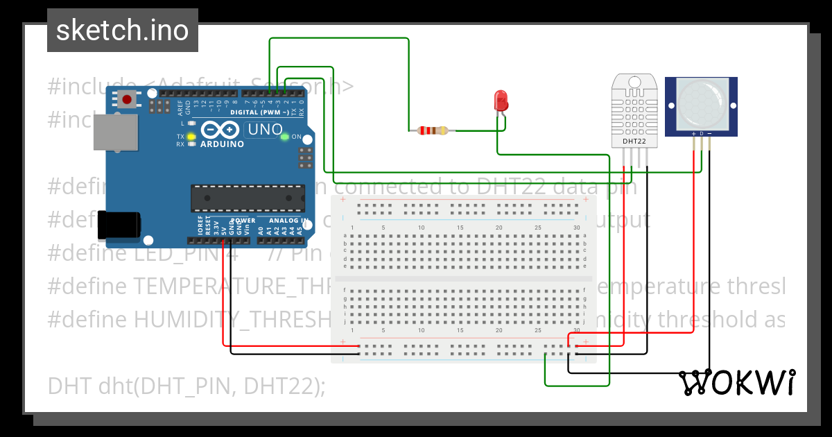 LED activated by PIR and DHT22 sensor Copy - Wokwi ESP32, STM32 ...