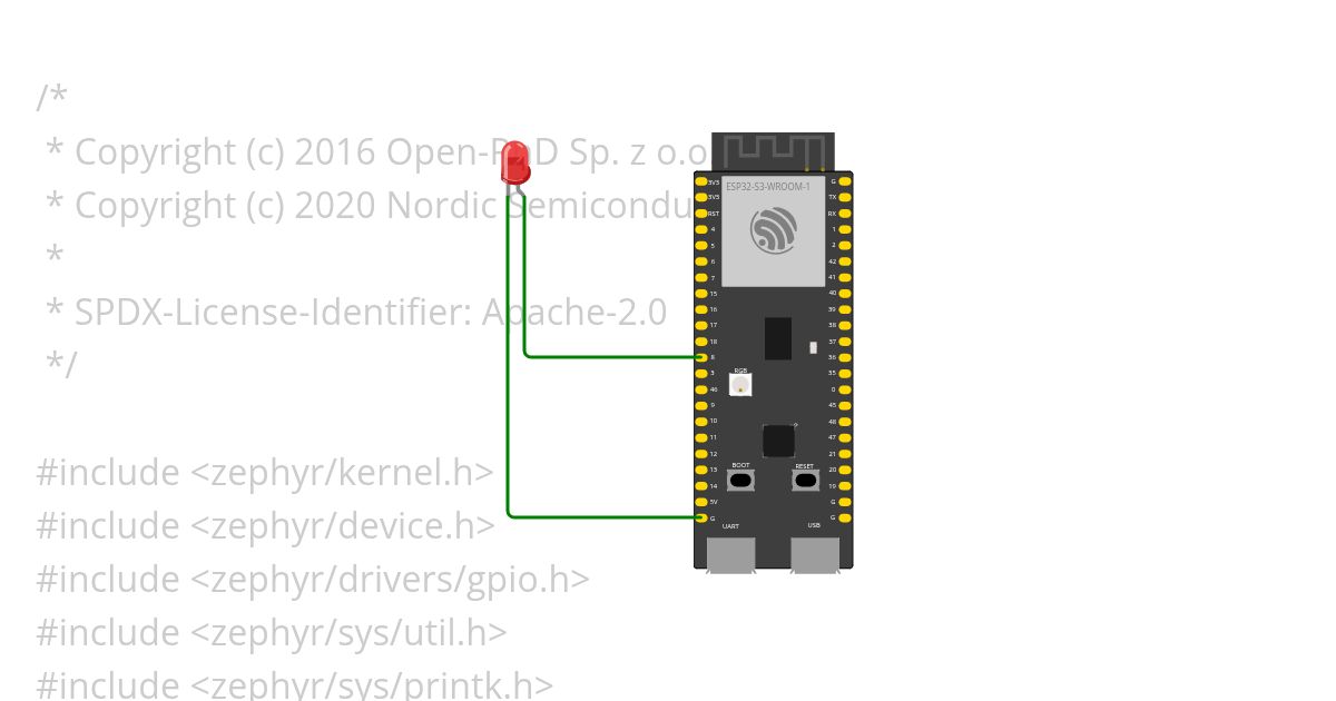 ZephyrOS ESP32S3 Blinky simulation