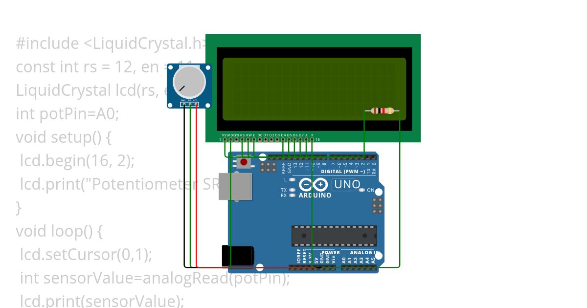 LCD DISPALY WITH POTENTIOMETER simulation