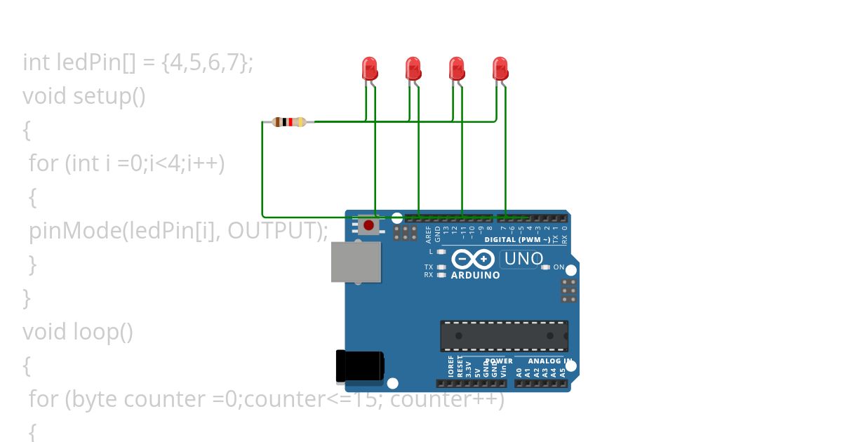 BLINKING OF LED WITH 4-BIT BINARY COUNTER_1 simulation