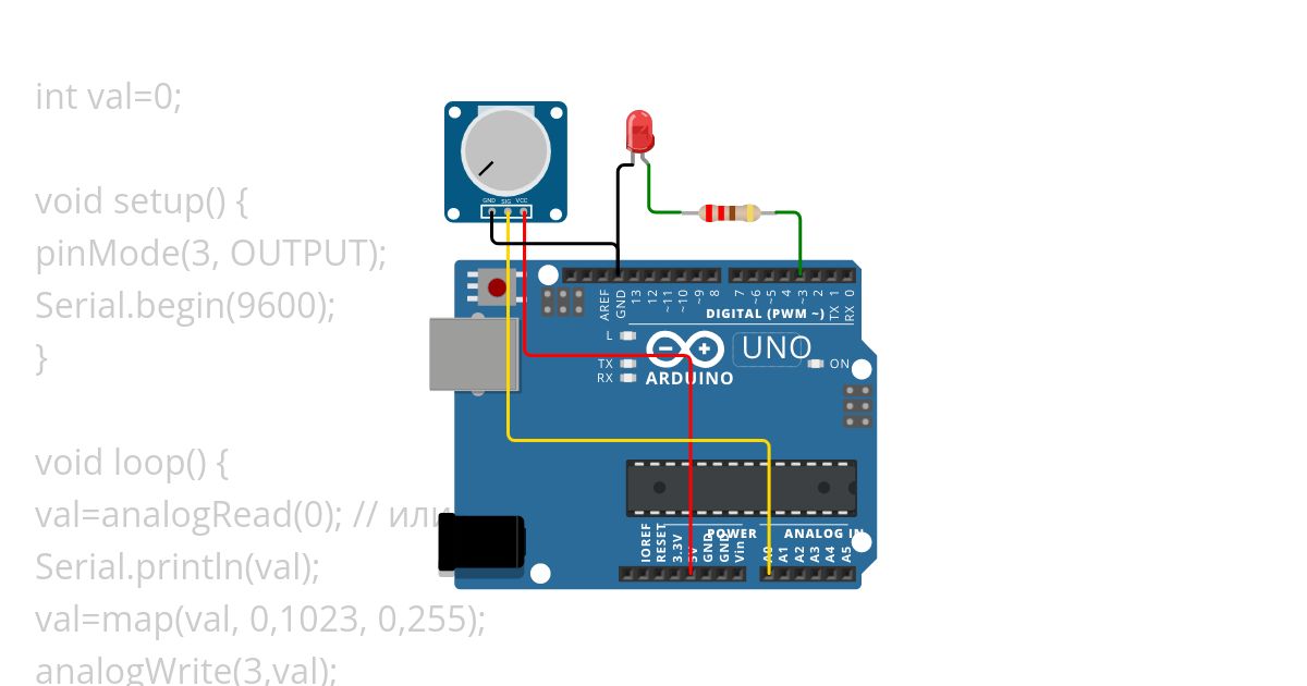 analogWrite gut LED +by varR (+Uno) simulation