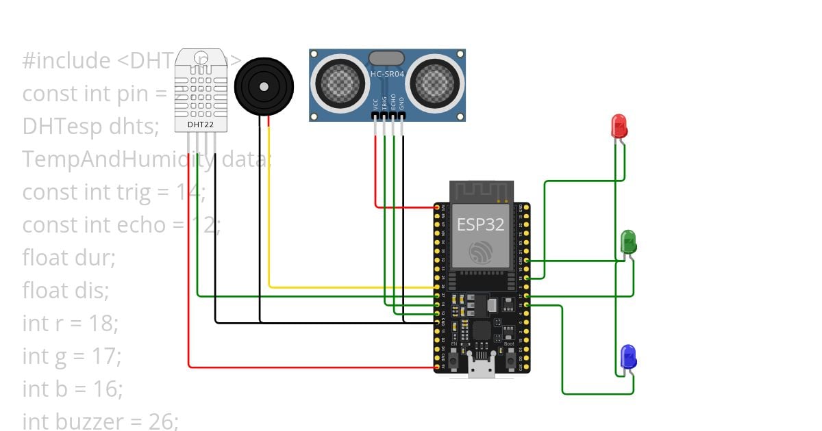 darshan's buzzar ,temp,led,ultrasonic combine simulation