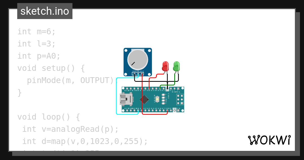 Potentiometer+2LED - Wokwi ESP32, STM32, Arduino Simulator