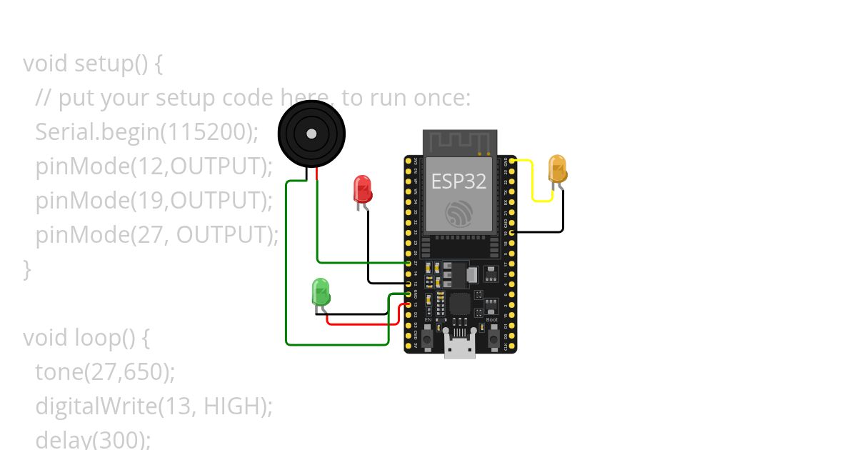 LED traffic light  using buzzer simulation