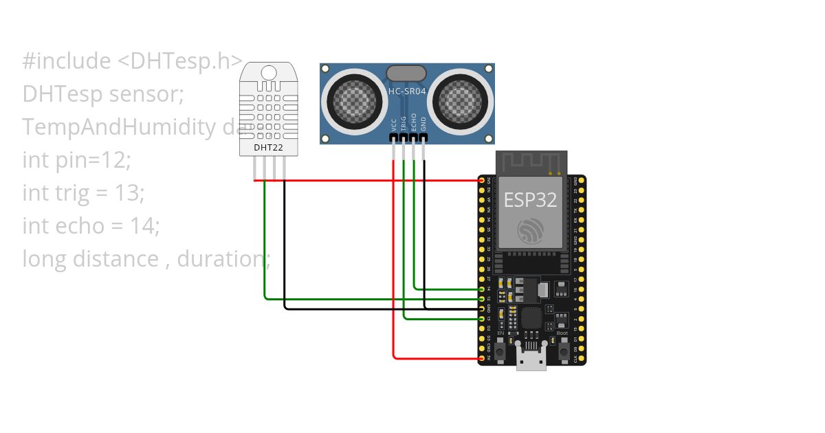 Ultrasonicwaves with DHT22 Sensor simulation